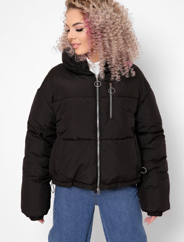 Демісезонна куртка чорна з високим коміром | 78364