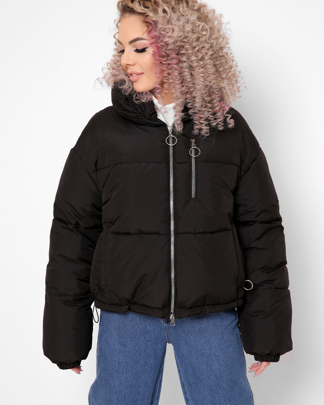 Демісезонна куртка чорна з високим коміром | 78364 Демісезонна куртка чорна з високим коміром | 78364