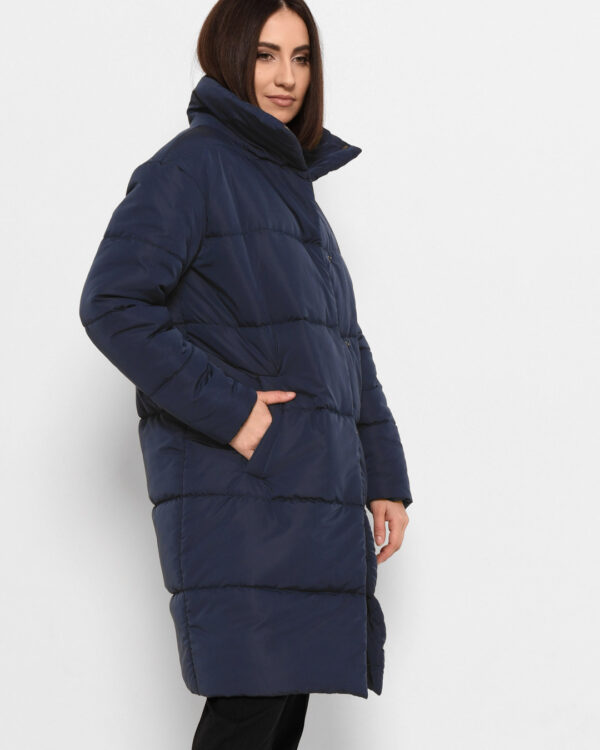 Куртка-пальто з поясом темно-синя | 78356