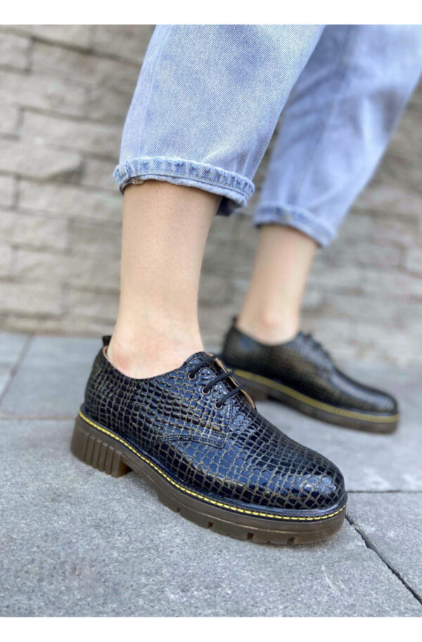 Шкіряні туфлі чорні із золотавим відливом | 78697