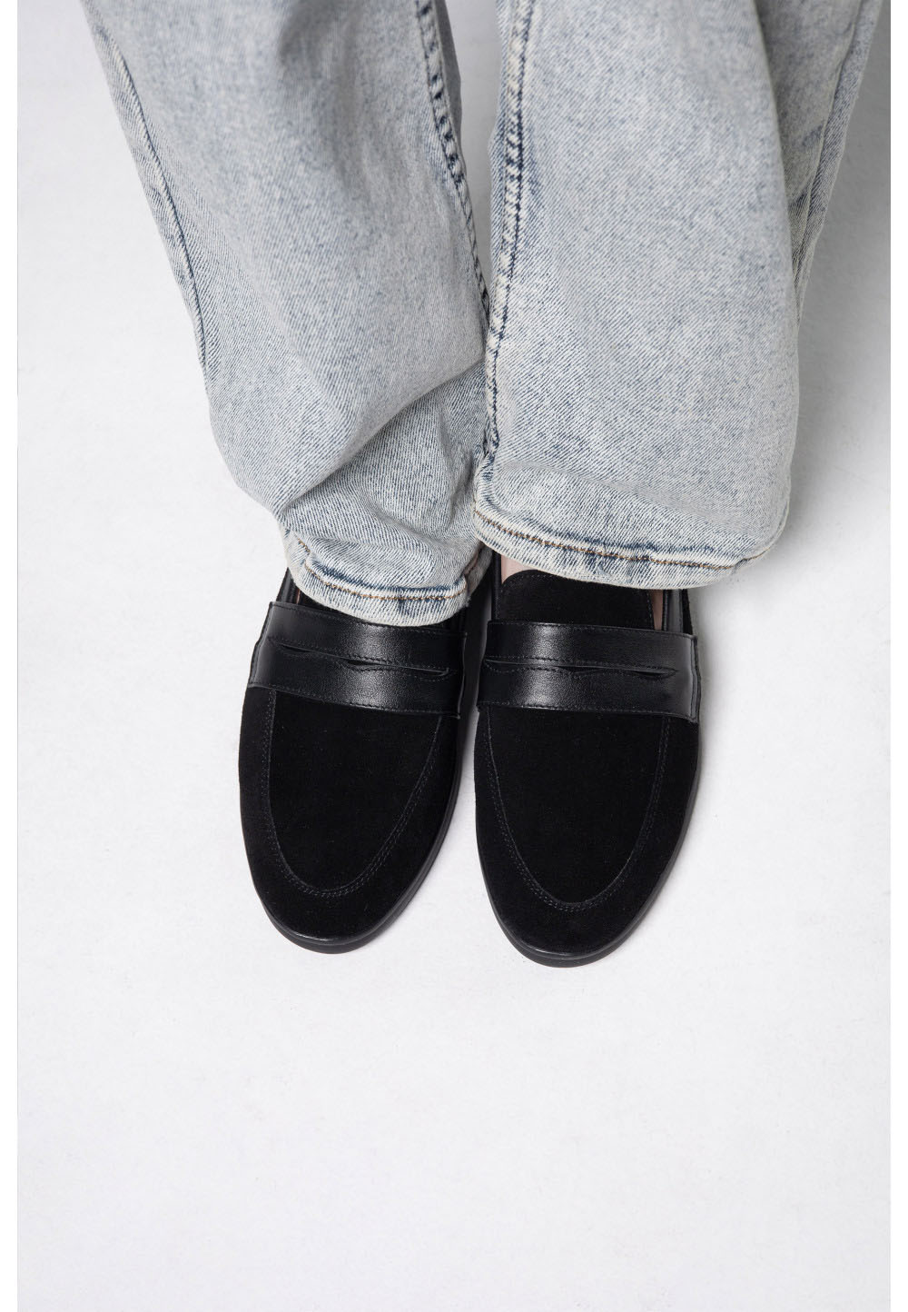 Замшеві туфлі чорні зі шкіряною вставкою | 79479