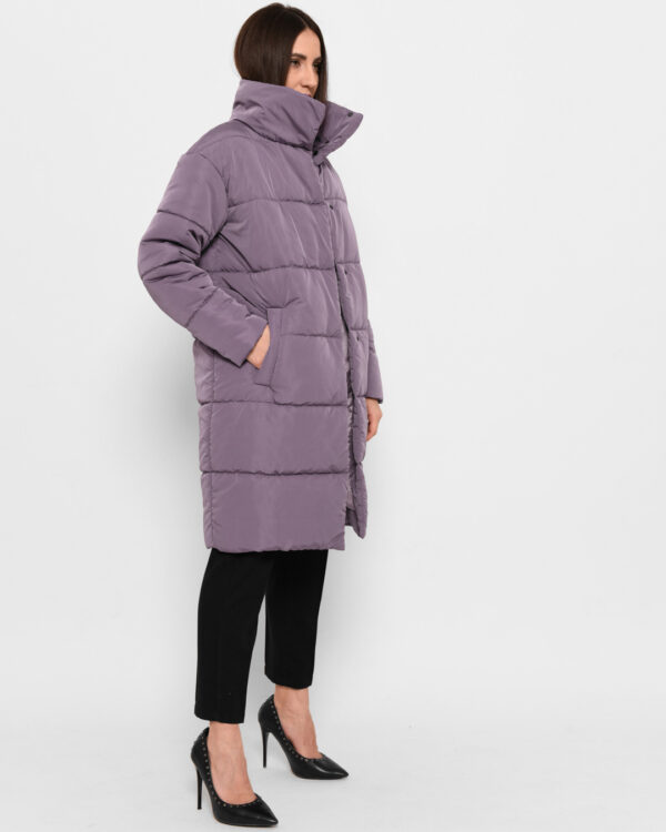 Демісезонна куртка-пальто з поясом фіолетова | 78346
