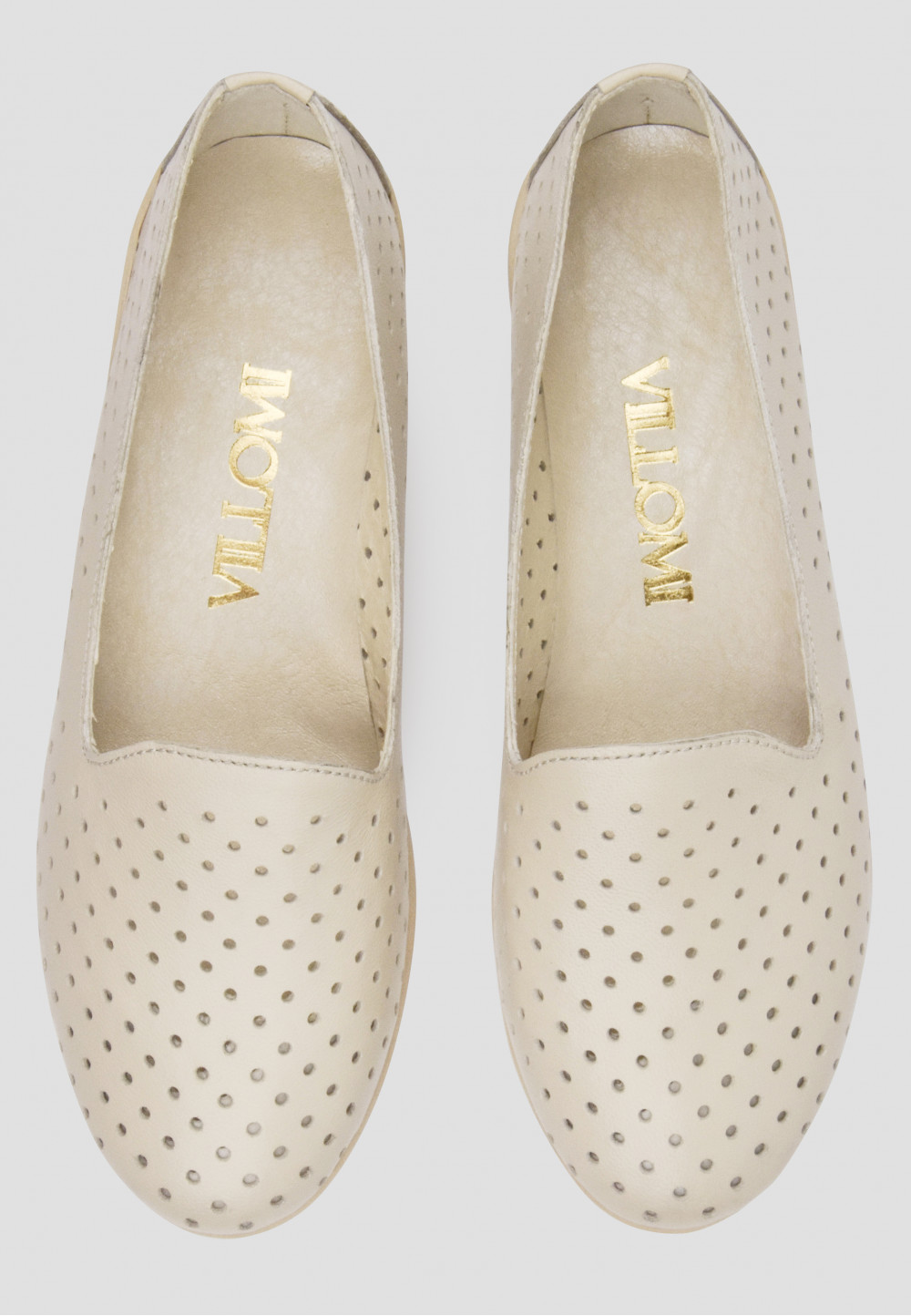 Літні шкіряні бежеві туфлі з перфорацією | 78745