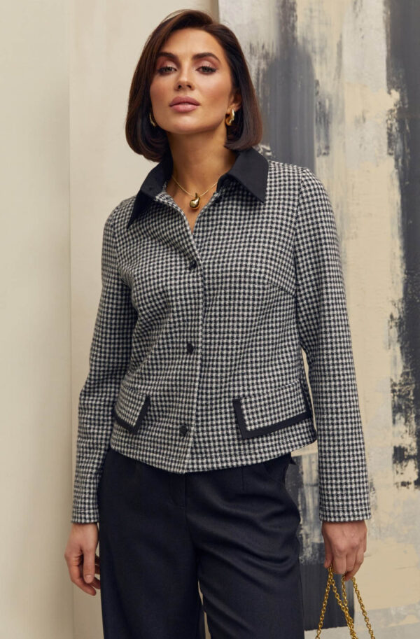 Короткий жакет у клітинку чорно-білий | 79105