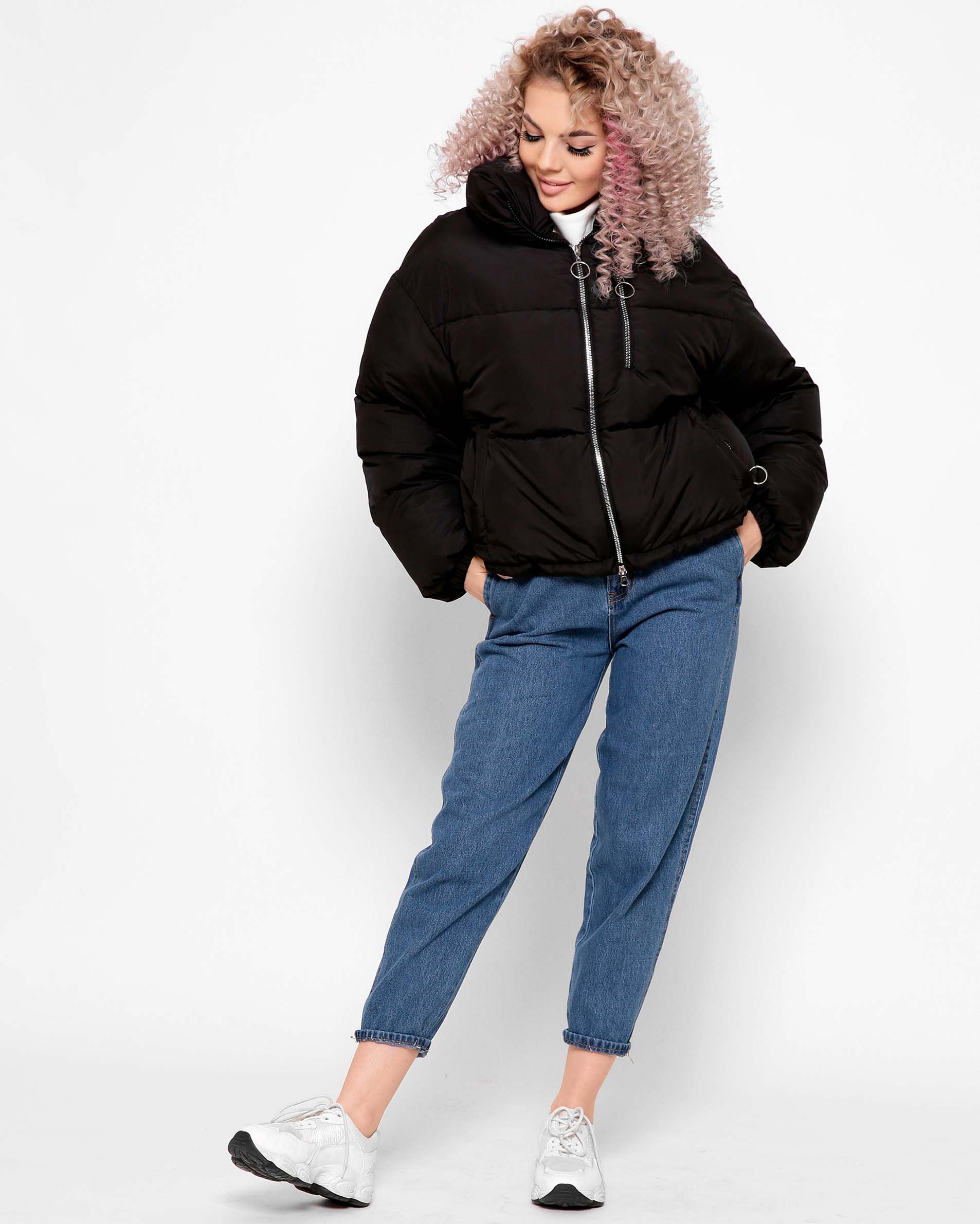Демісезонна куртка чорна з високим коміром | 78364 Демісезонна куртка чорна з високим коміром | 78364
