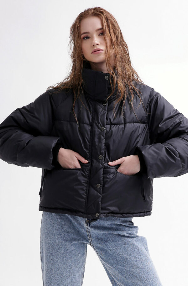 Демісезонна коротка куртка oversize чорна | 78373