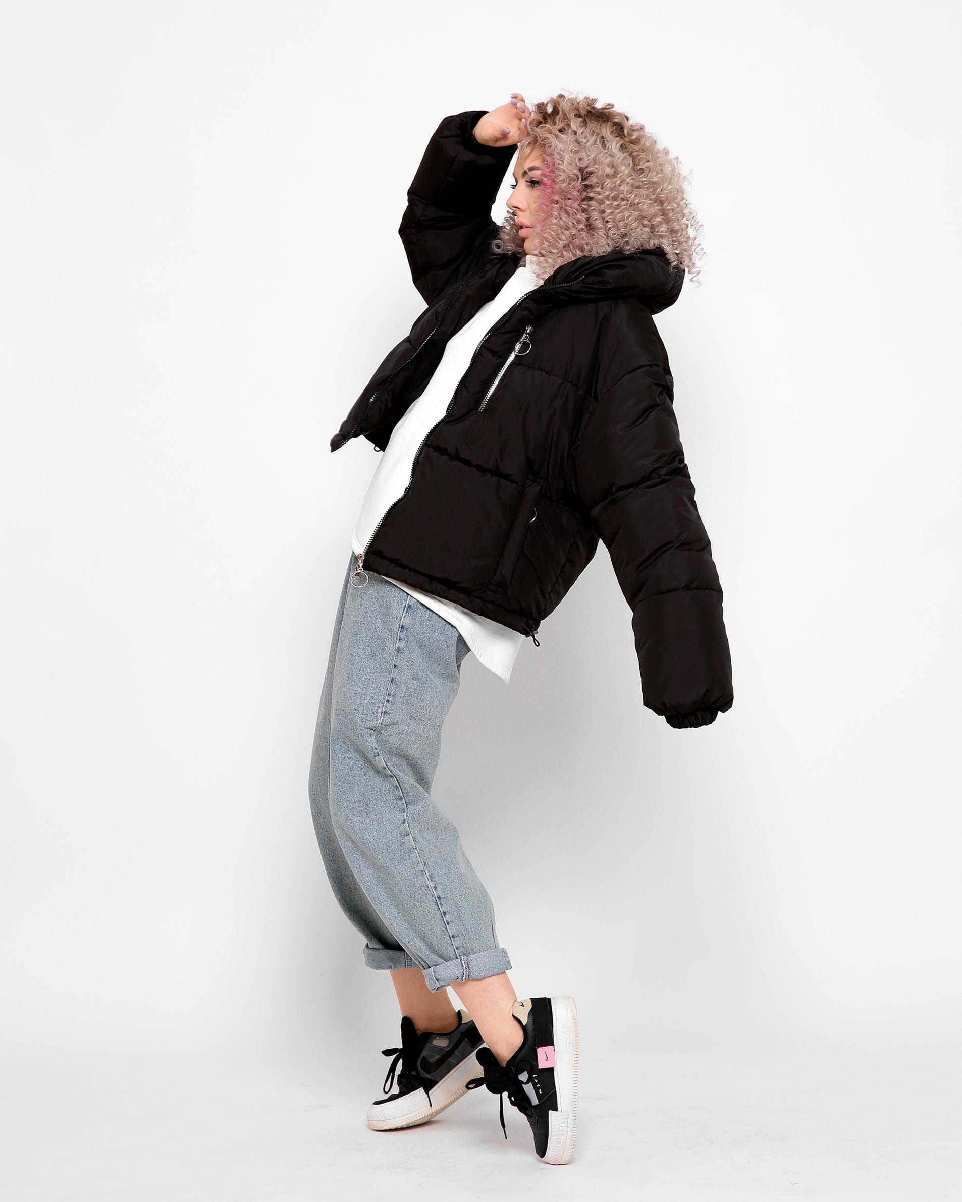 Демісезонна куртка чорна з високим коміром | 78364 Демісезонна куртка чорна з високим коміром | 78364