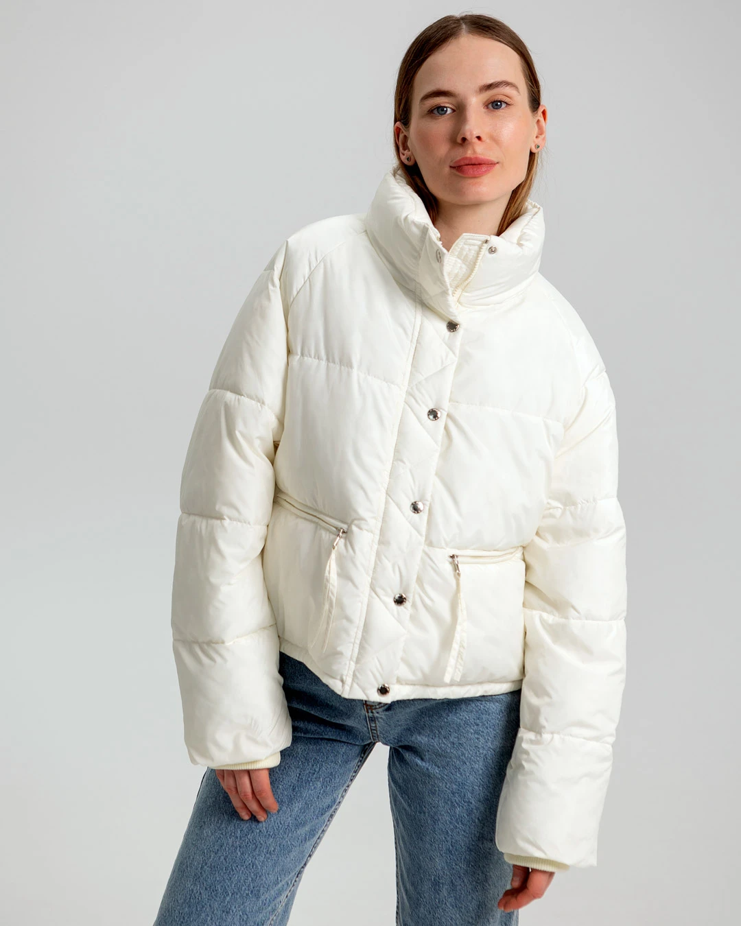 Демісезонна коротка куртка oversize молочна | 78403