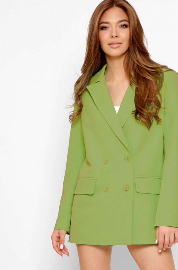 Двобортний подовжений піджак салатовий | 79793