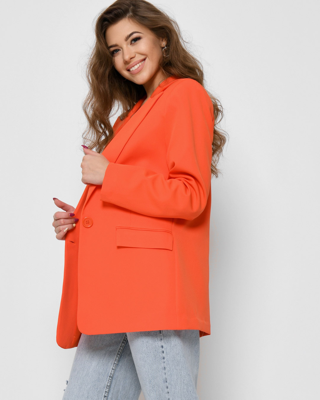 Подовжений жіночий піджак помаранчевий | 79827 Подовжений жіночий піджак помаранчевий | 79827
