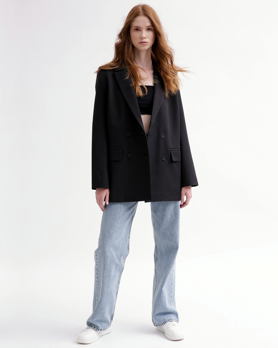 Двобортний подовжений піджак чорний | 79801 Двобортний подовжений піджак чорний | 79801
