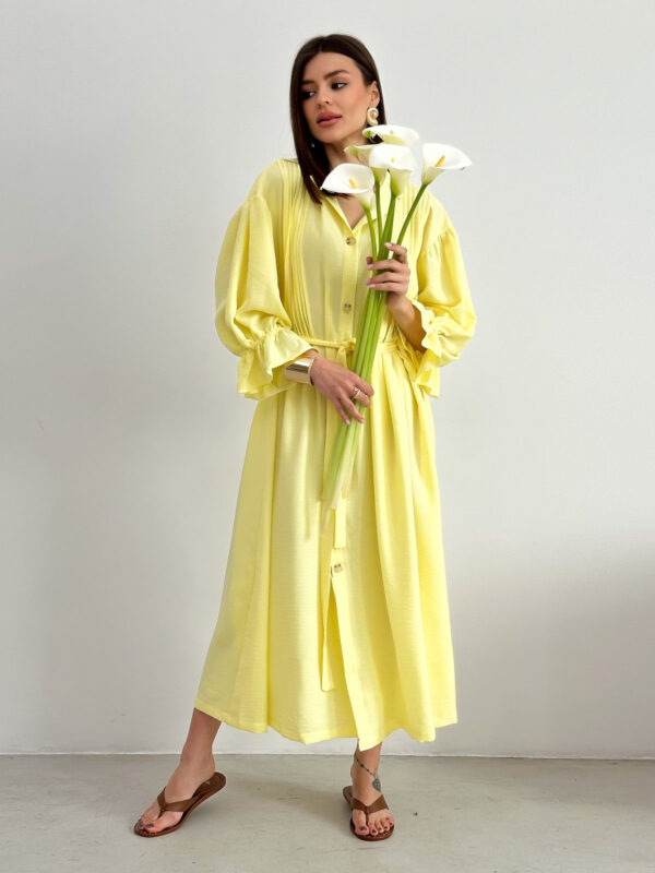 Літнє довге плаття-сорочка лимонне оверсайз | 80601