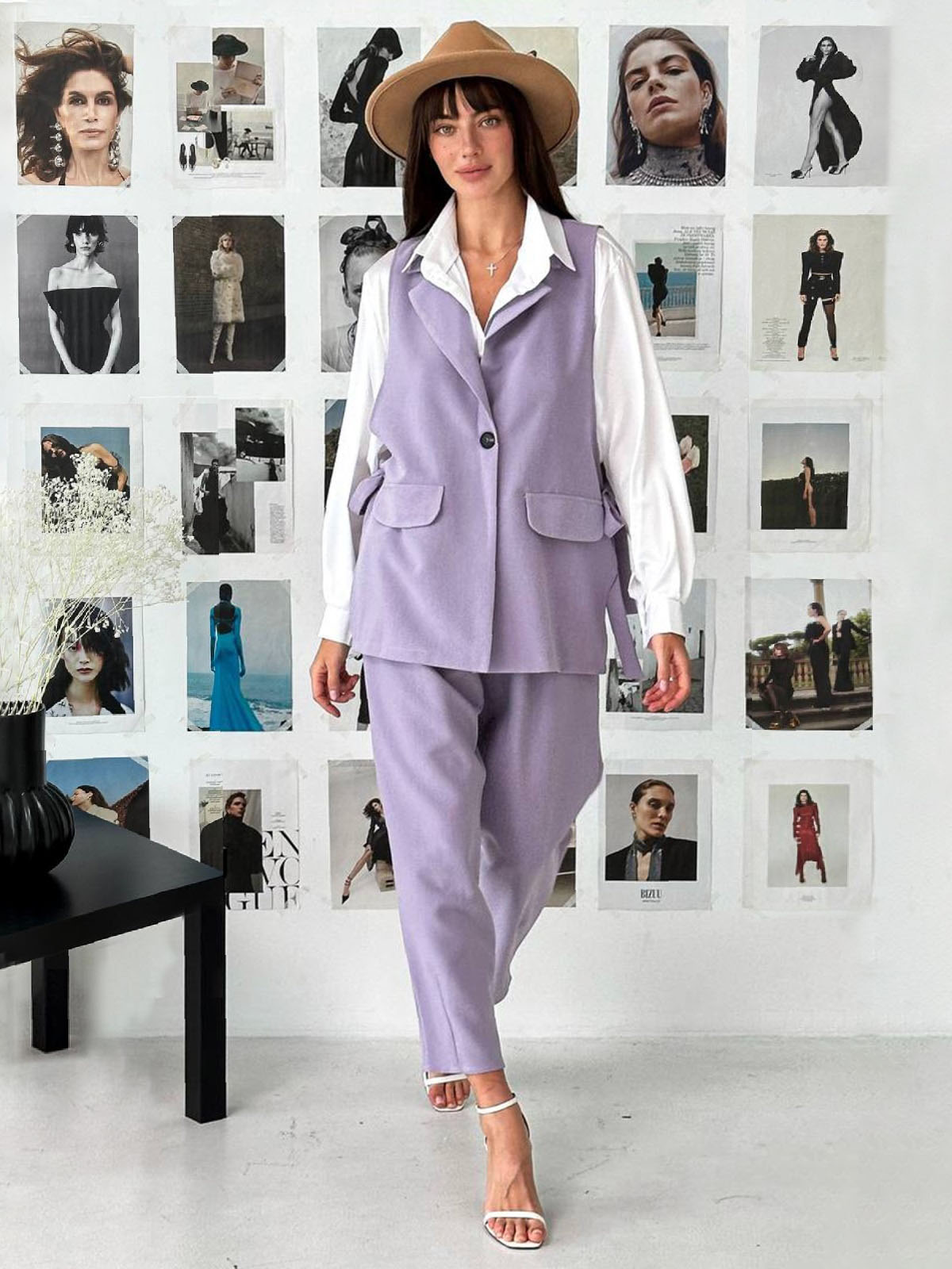 Костюм зі штанами та жилетом бузковий | 81009 Костюм зі штанами та жилетом бузковий | 81009