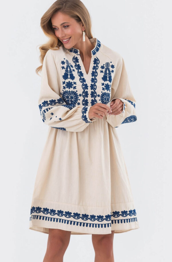 Сукня-вишиванка бежева вільного крою | 80931