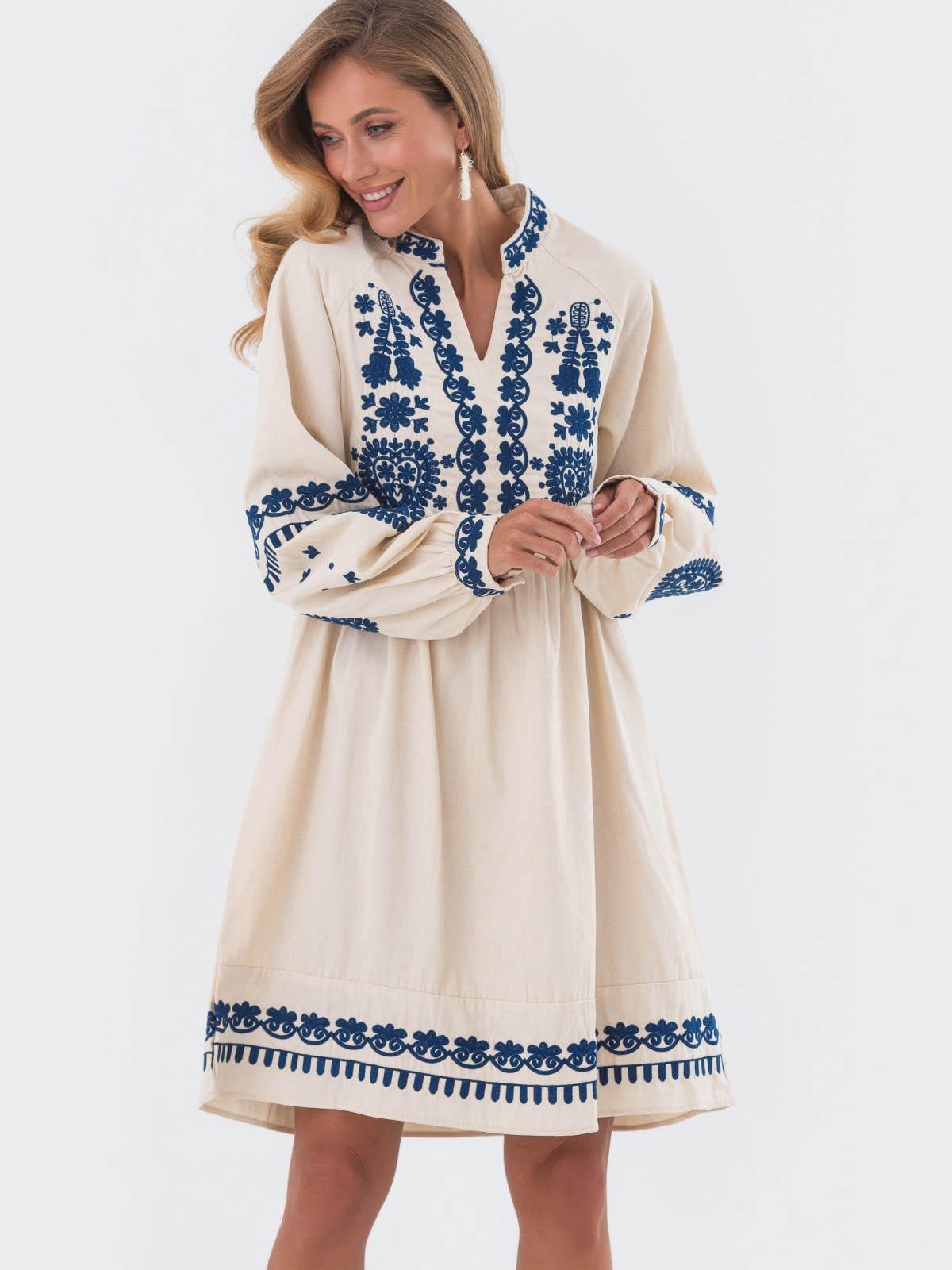 Сукня-вишиванка бежева вільного крою | 80931 Сукня-вишиванка бежева вільного крою | 80931