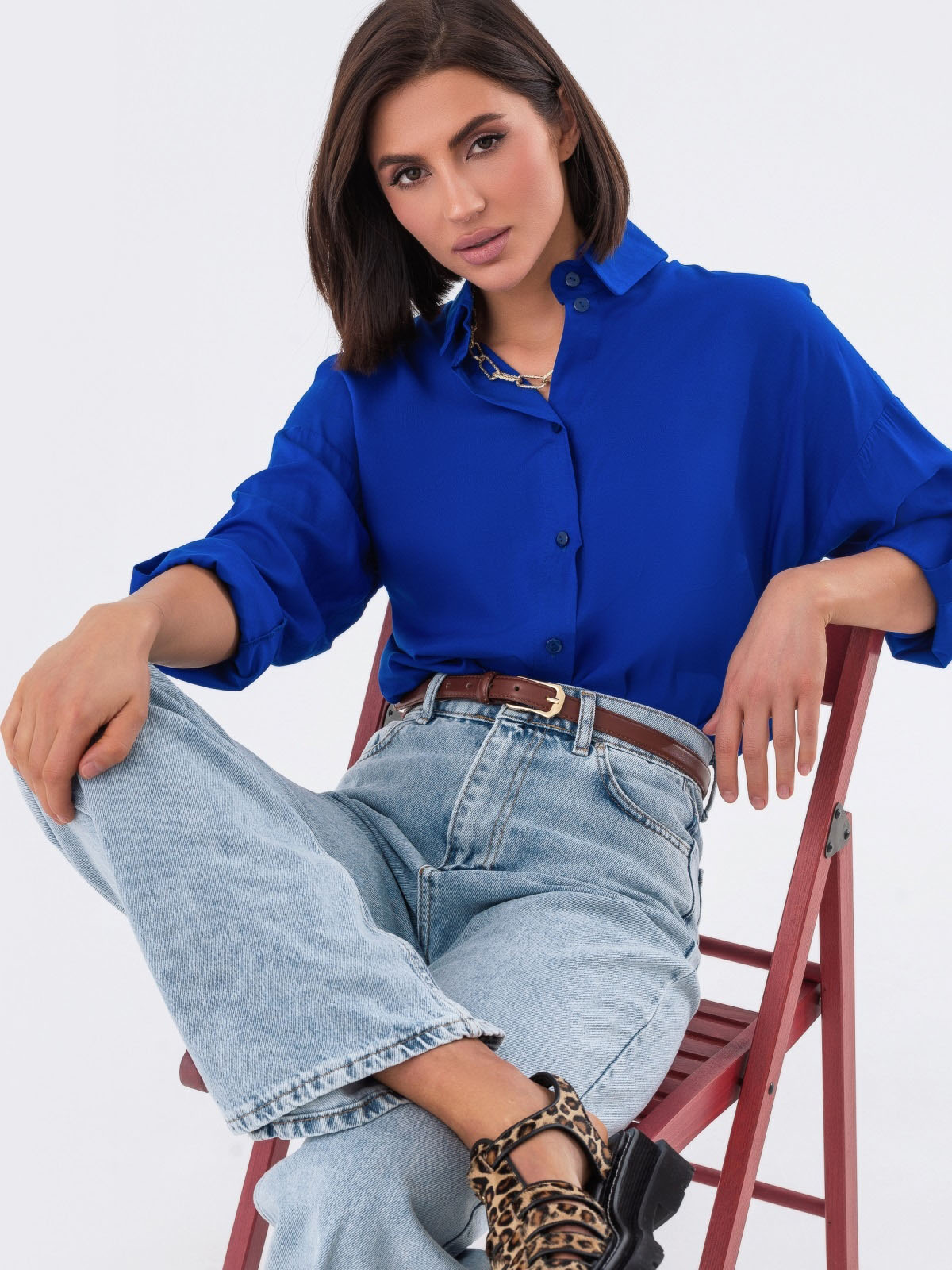 Подовжена сорочка кольору ультрамарин | 81055