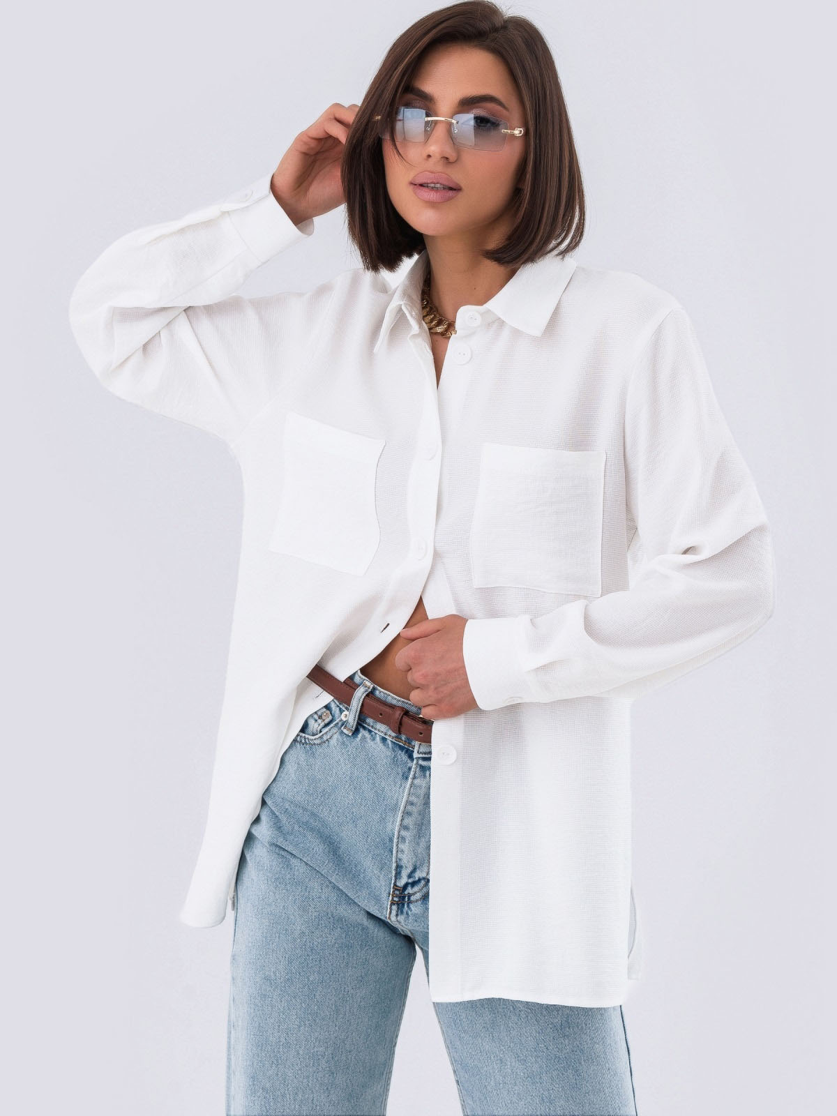 Подовжена сорочка вільного крою біла | 79993 Подовжена сорочка вільного крою біла | 79993