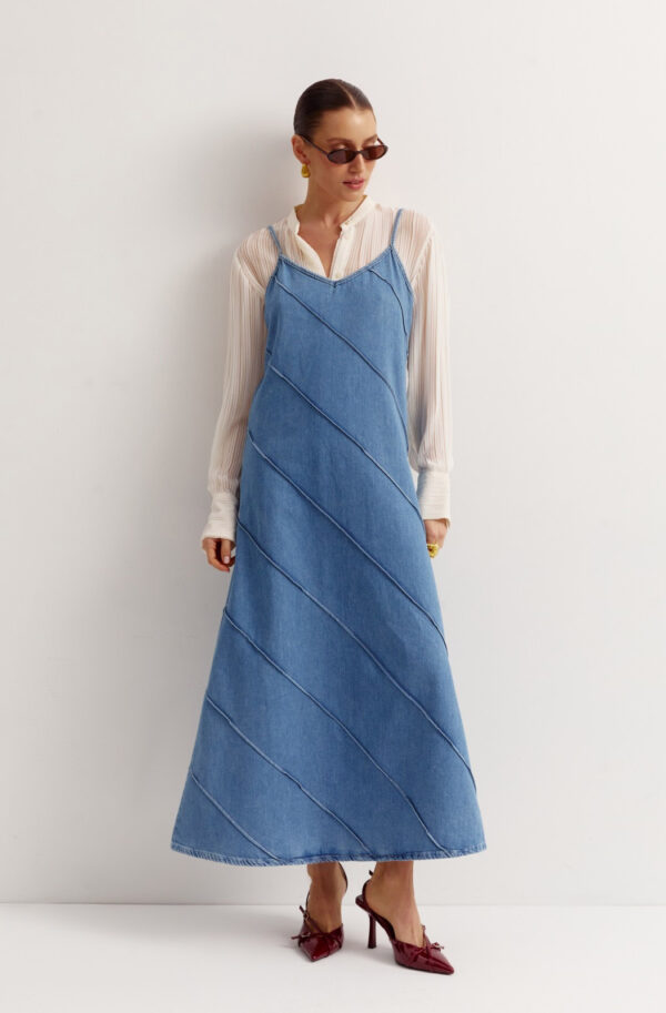 Джинсовий сарафан блакитний максі довжини | 80082