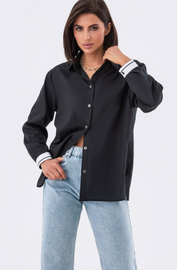 Подовжена сорочка вільного крою чорна | 80004