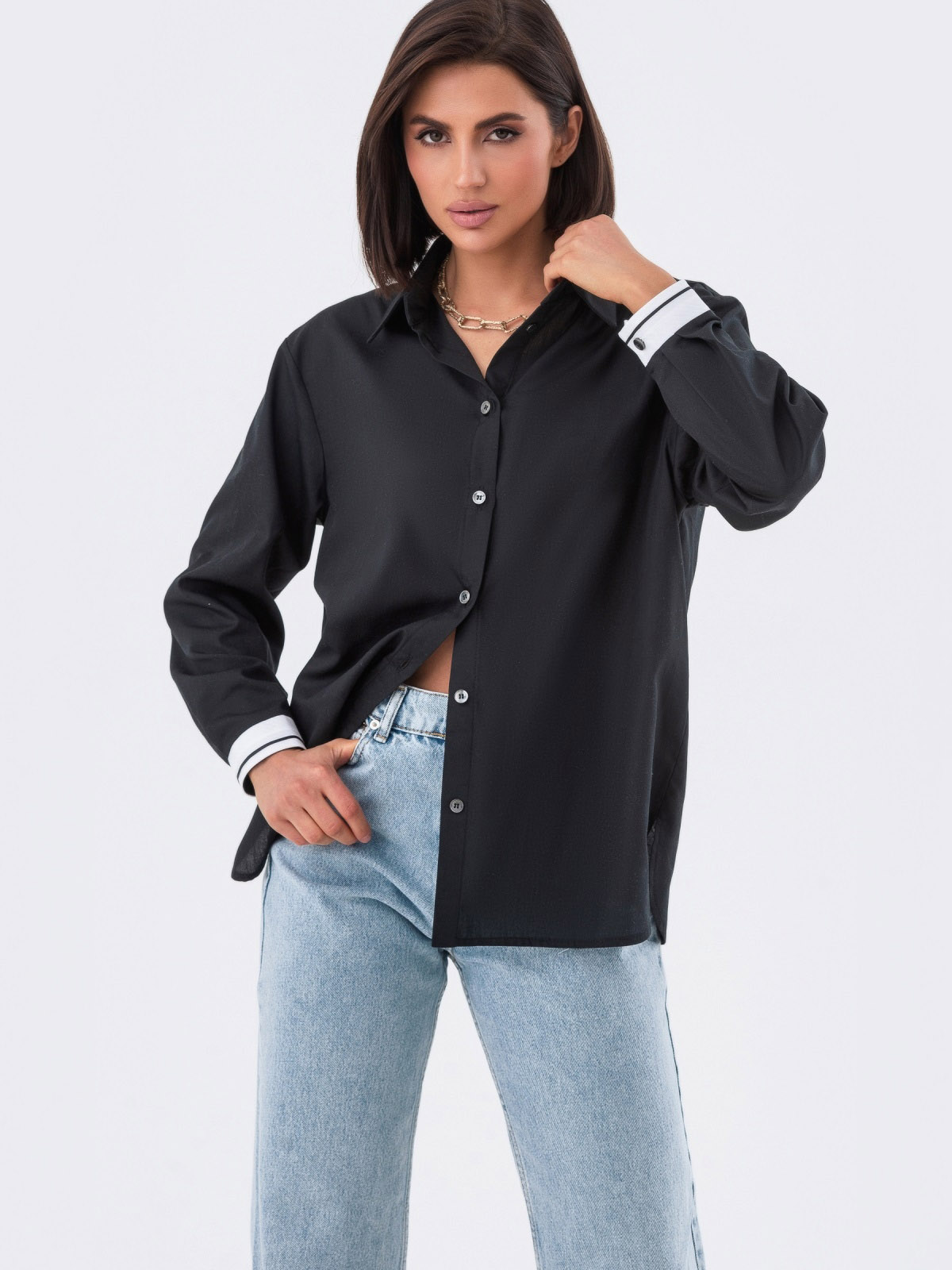 Подовжена сорочка вільного крою чорна | 80004 Подовжена сорочка вільного крою чорна | 80004