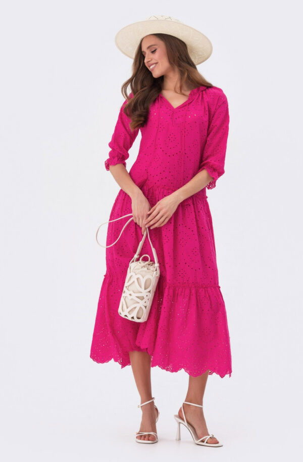 Літня сукня з прошви фуксія вільного крою | 80056