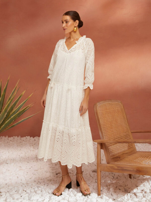 Літня сукня з прошви біла вільного крою | 80250