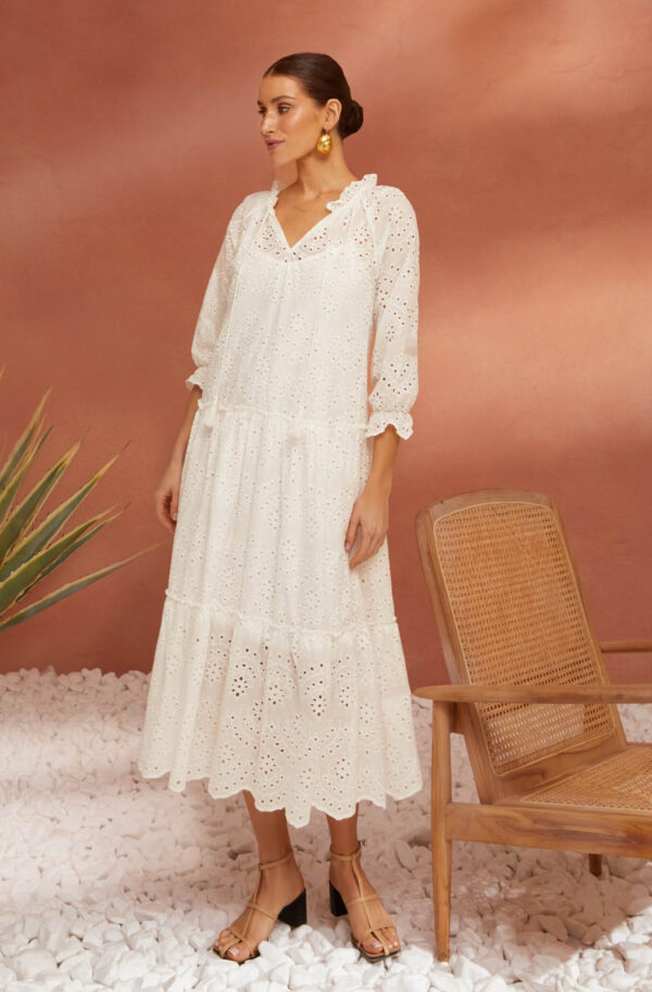 Літня сукня з прошви біла вільного крою | 80250