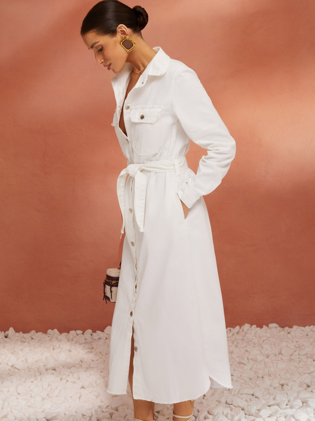 Джинсове плаття-сорочка міді біле | 80282 Джинсове плаття-сорочка міді біле | 80282