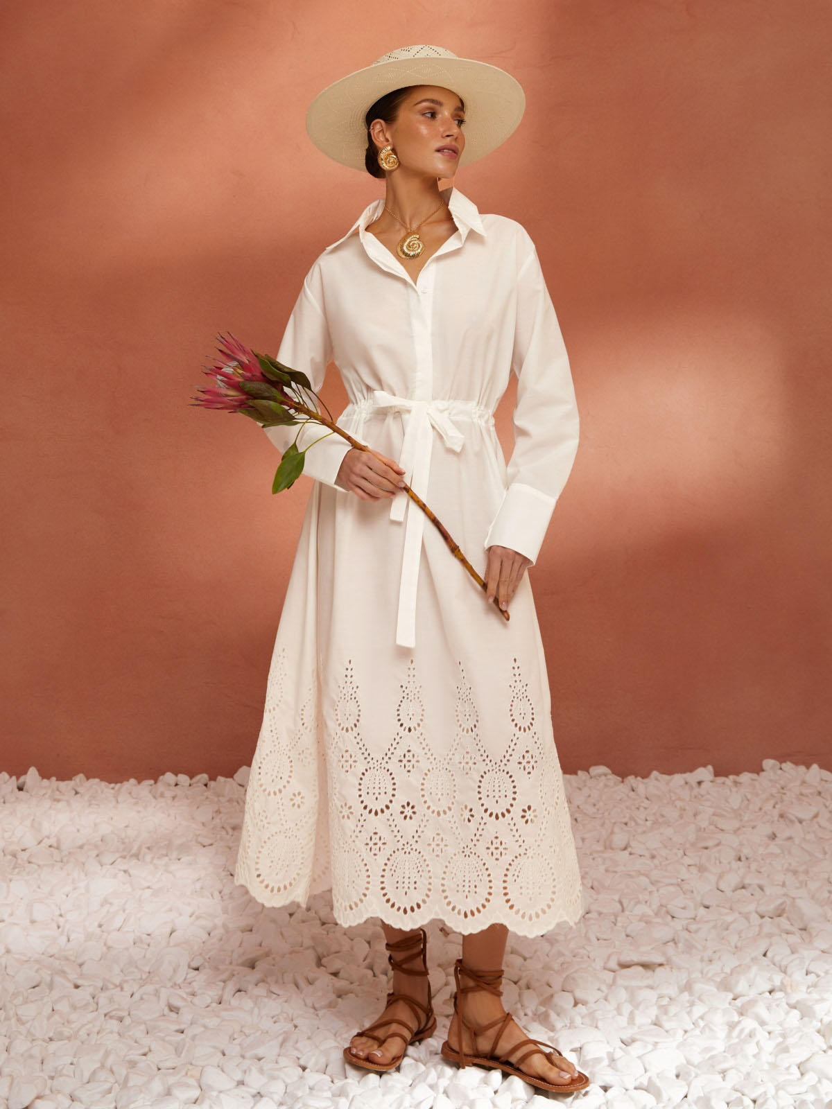 Літня сукня-сорочка біла з перфорацією | 80447 Літня сукня-сорочка біла з перфорацією | 80447