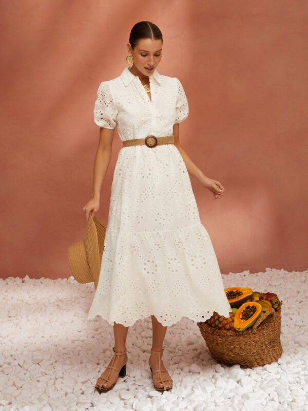 Літнє біле плаття-сорочка з прошви | 81084