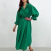 Лляна довга сукня-сорочка зелена оверсайз | 80586