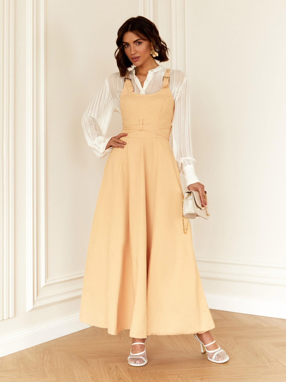 Оригінальний джинсовий сарафан бежевий | 80402 Оригінальний джинсовий сарафан бежевий | 80402