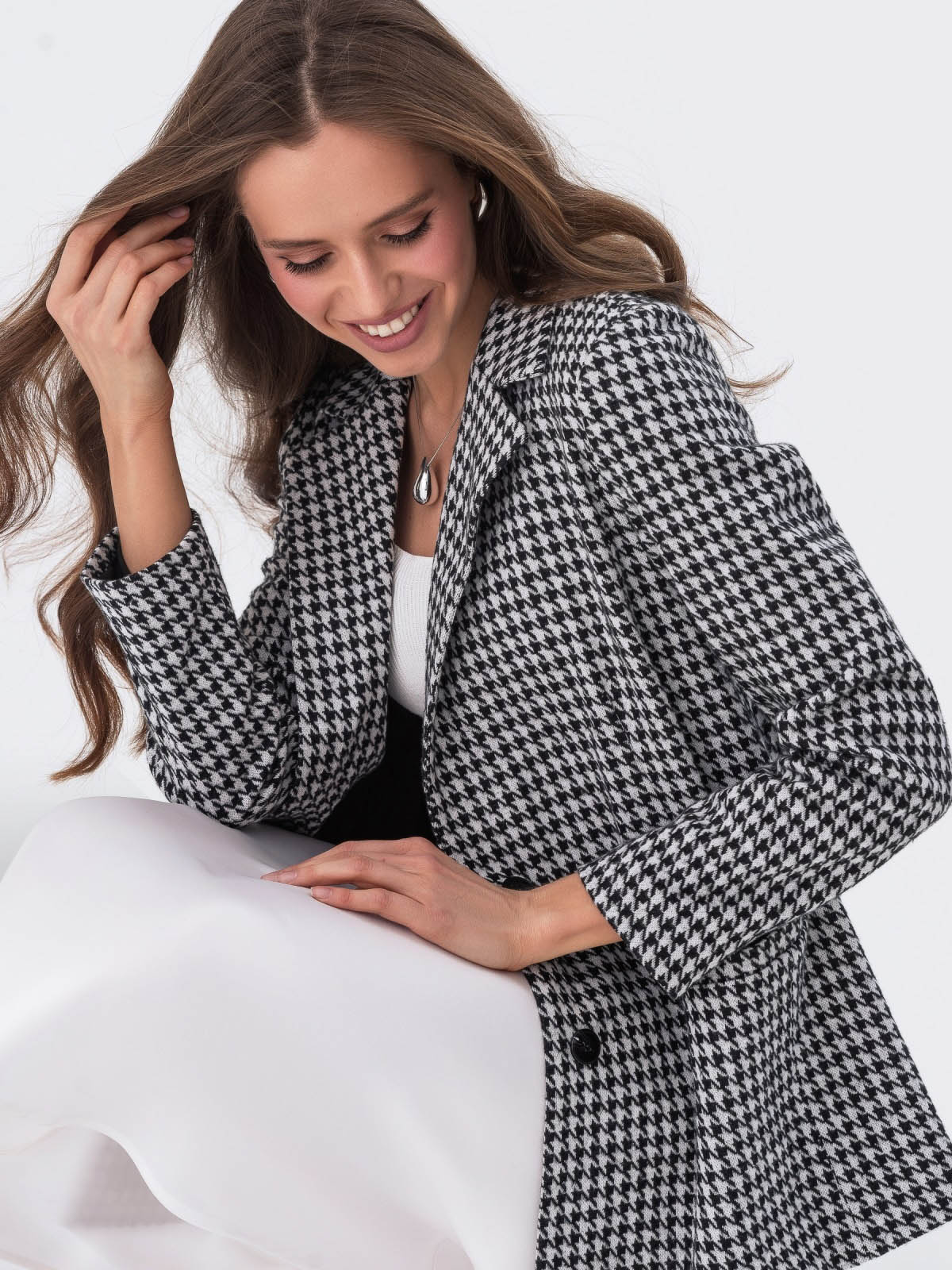 Двобортний піджак чорно-білий в гусячу лапку | 79949 Двобортний піджак чорно-білий в гусячу лапку | 79949