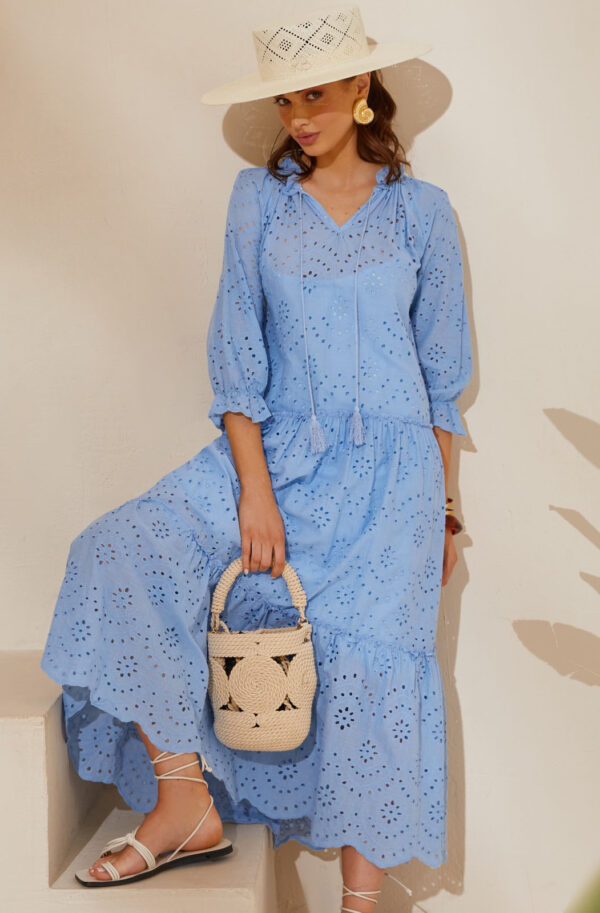 Літня сукня з прошви блакитна вільного крою | 80103