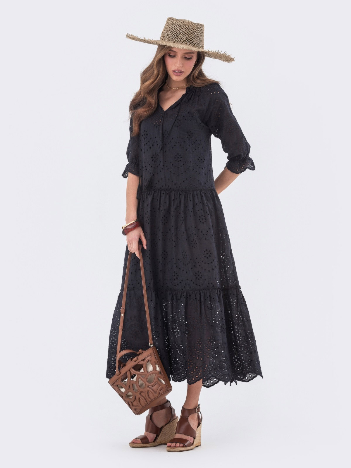 Літня сукня з прошви чорна вільного крою | 80240 Літня сукня з прошви чорна вільного крою | 80240