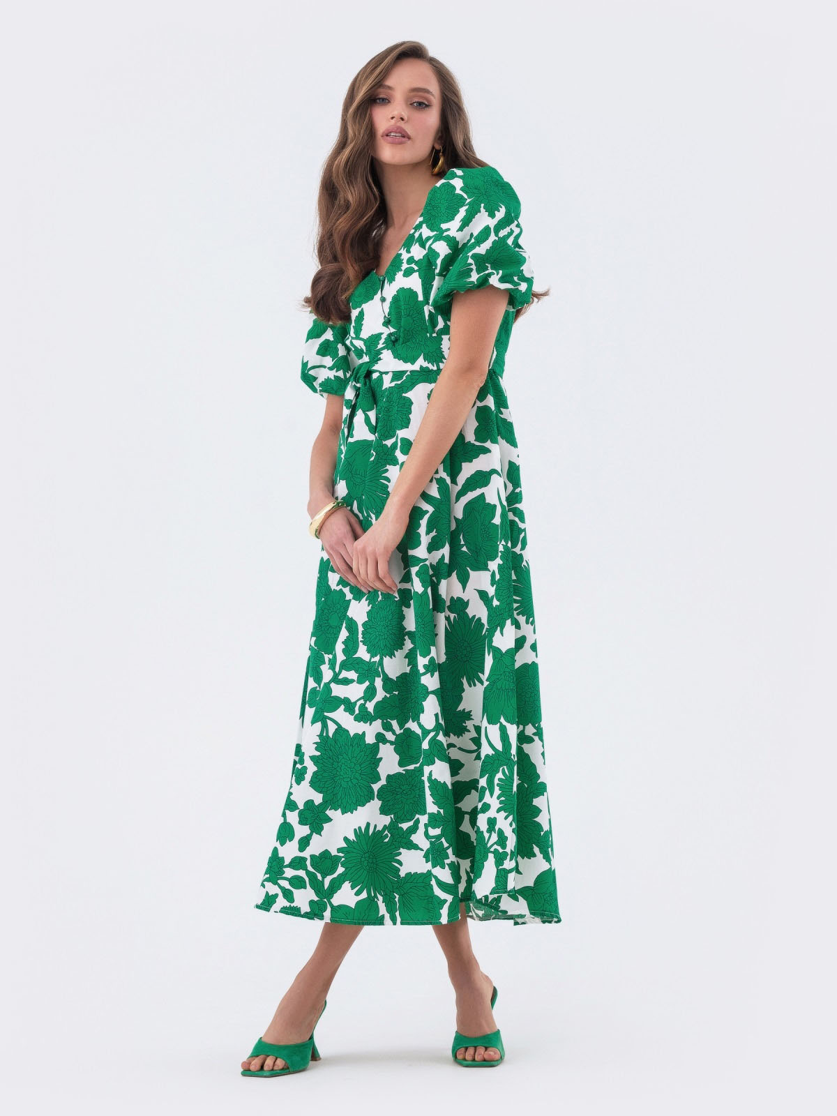 Літня сукня в зелений квітковий принт | 80554 Літня сукня в зелений квітковий принт | 80554