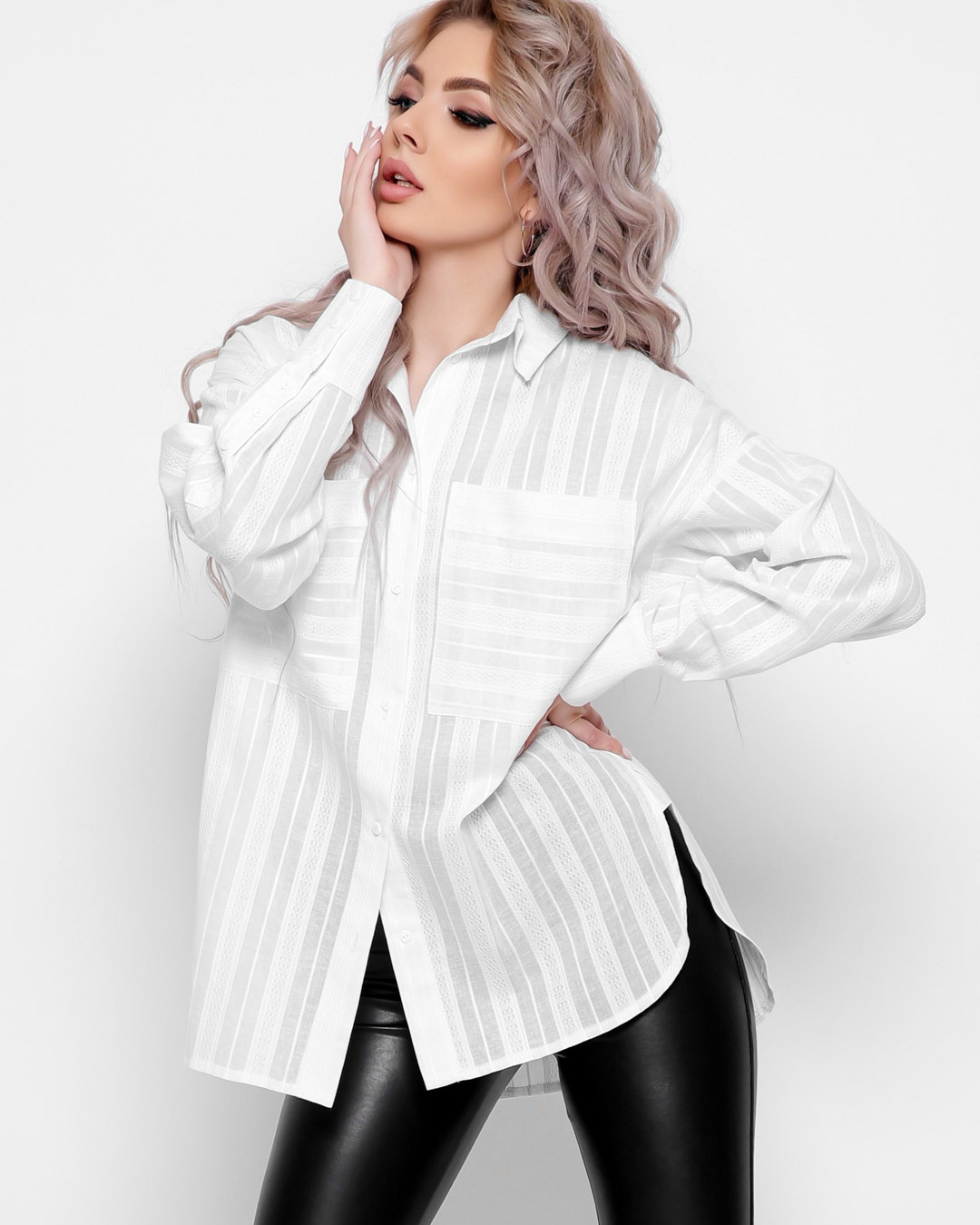 Біла подовжена сорочка на ґудзиках | 80711 Біла подовжена сорочка на ґудзиках | 80711