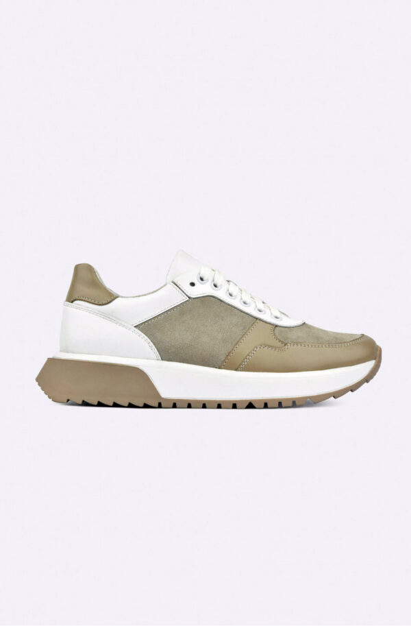 Жіночі кросівки бежево-білі зі вставками замші | 80353