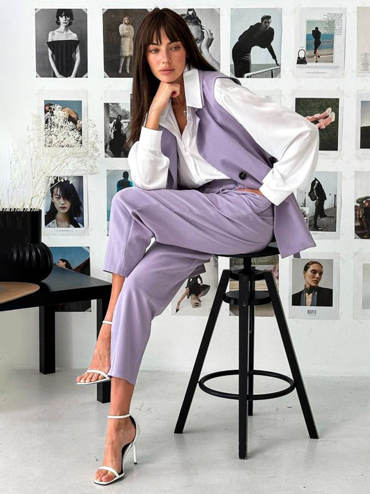 Костюм зі штанами та жилетом бузковий | 81009 Костюм зі штанами та жилетом бузковий | 81009