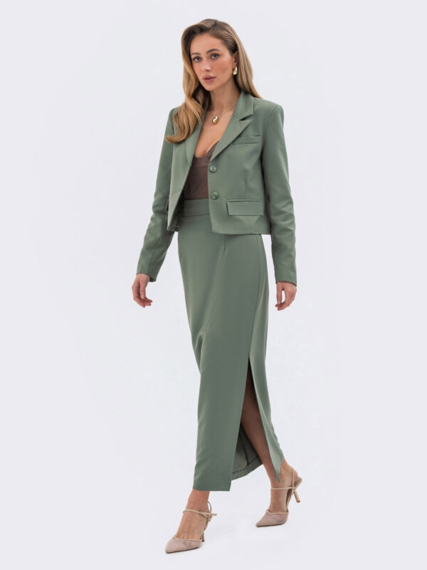 Жіночий костюм-двійка зі спідницею зелений | 80990