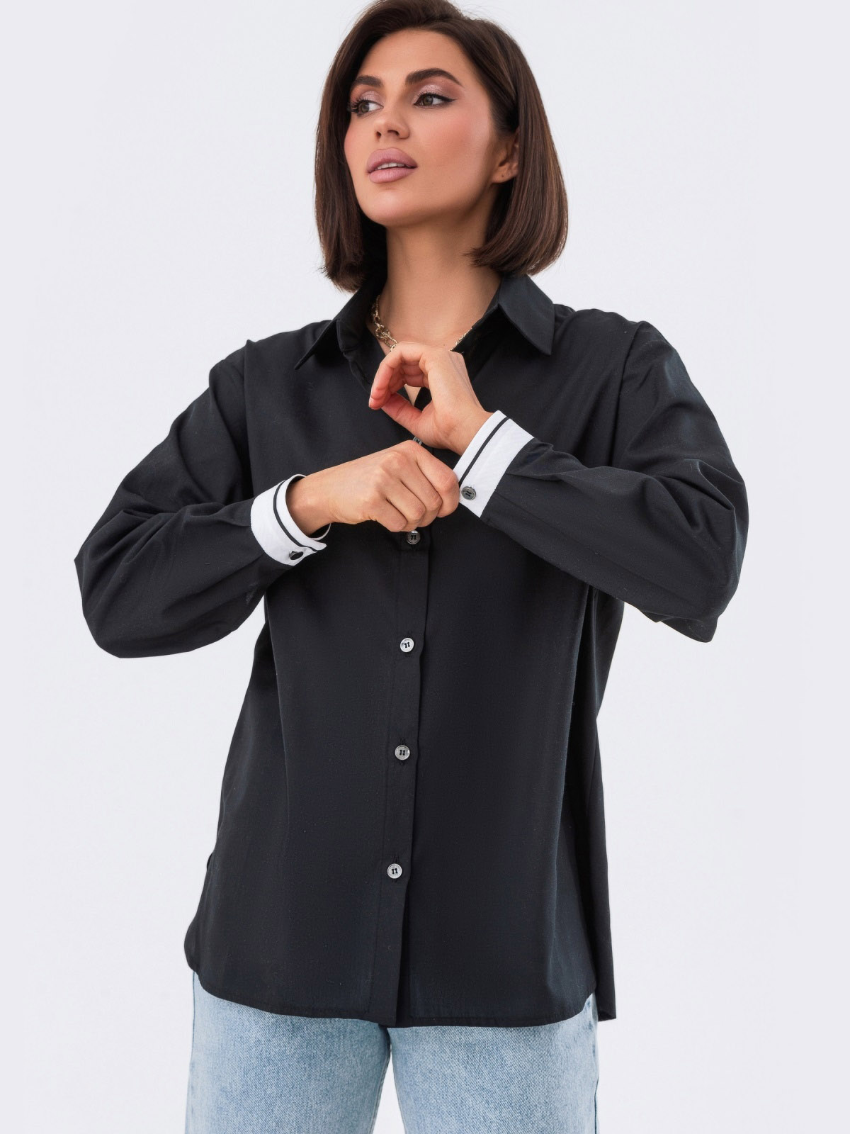 Подовжена сорочка вільного крою чорна | 80004 Подовжена сорочка вільного крою чорна | 80004