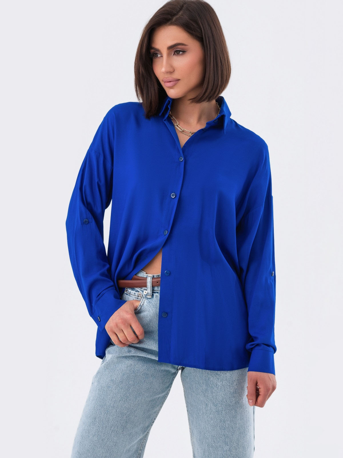 Подовжена сорочка кольору ультрамарин | 81055