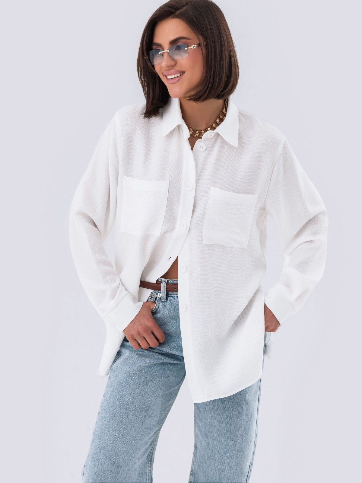 Подовжена сорочка вільного крою біла | 79993 Подовжена сорочка вільного крою біла | 79993