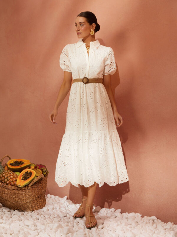 Літнє біле плаття-сорочка з прошви | 81084