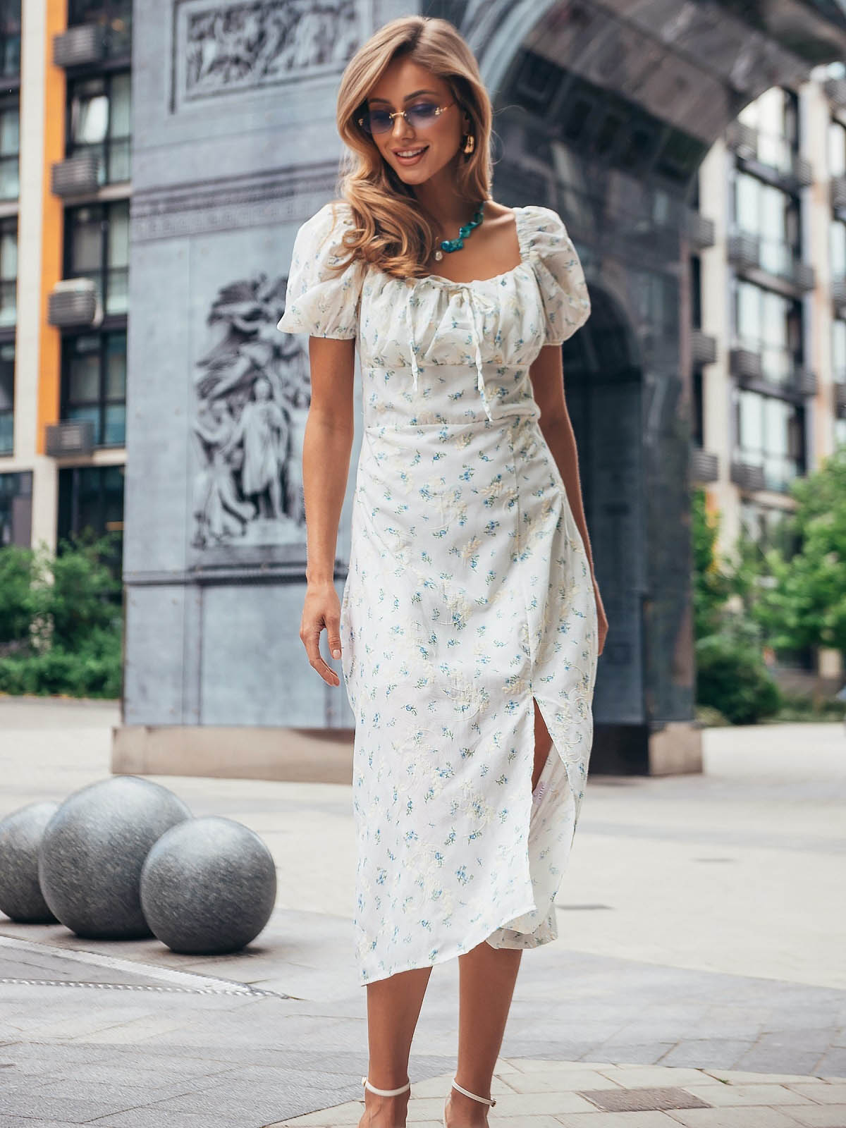 Літня принтована сукня з бавовни біла | 81119 Літня принтована сукня з бавовни біла | 81119