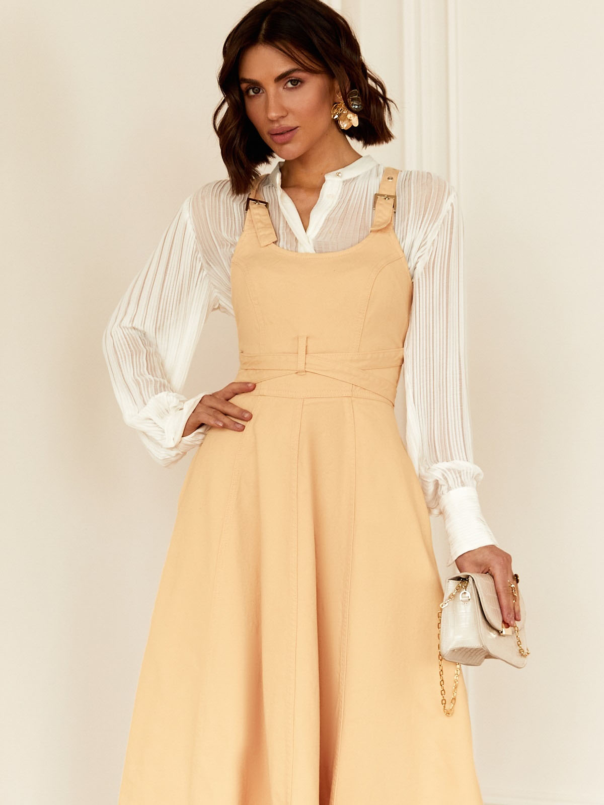 Оригінальний джинсовий сарафан бежевий | 80402 Оригінальний джинсовий сарафан бежевий | 80402