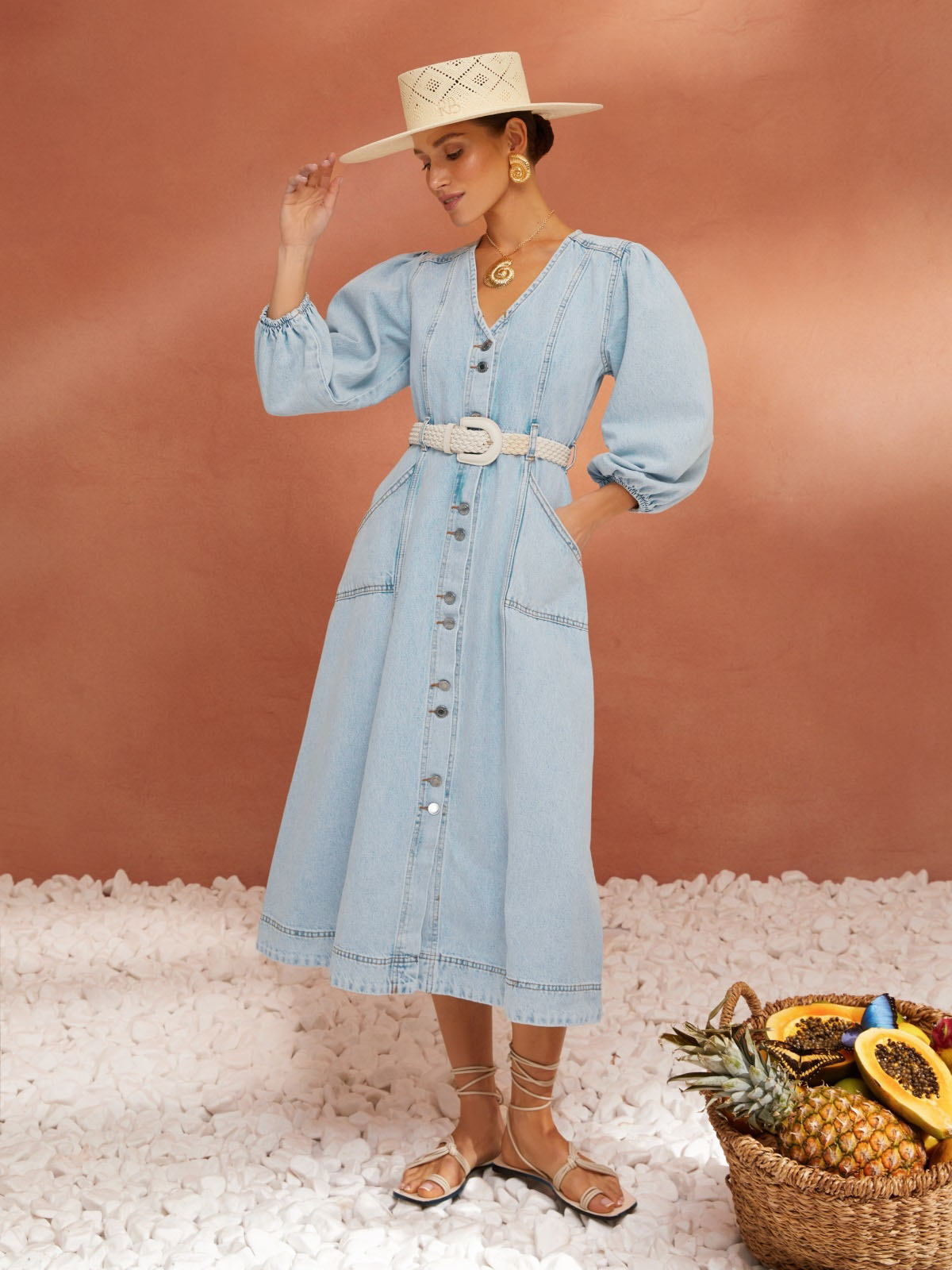 Повсякденна сукня джинсова блакитна міді | 80394