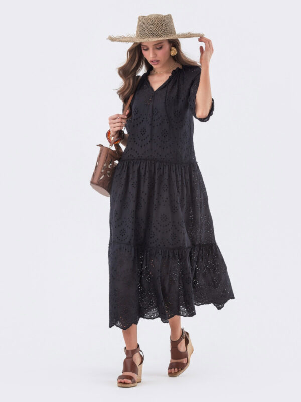 Літня сукня з прошви чорна вільного крою | 80240