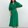 Лляна довга сукня-сорочка зелена оверсайз | 80586