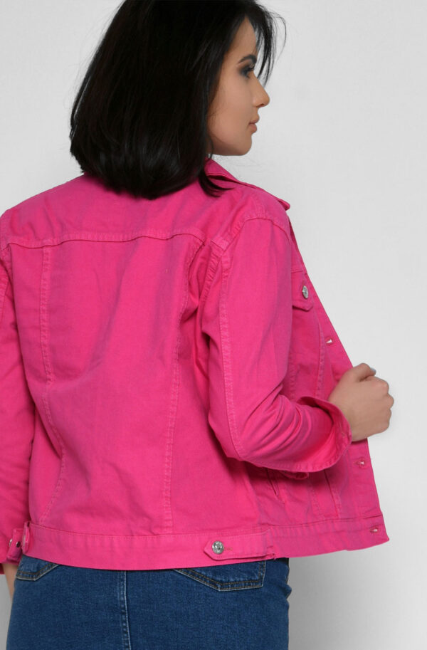 Жіноча коротка джинсова куртка малинова | 80335
